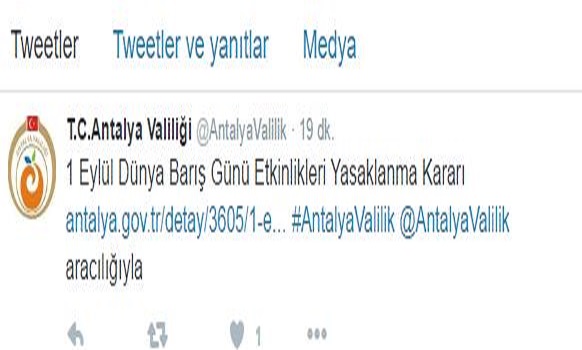 Antalya'da 1 eylül Yürüyüşü Yasaklandı